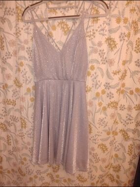 Windsor Cinderella Silver Glitter Spaghetti Strap Mini Dress